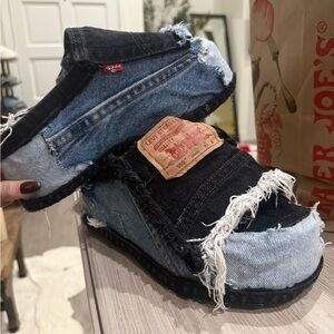 SoleMateDenim🩵repurposed Denim Slip-On Shoes - Blue/Black